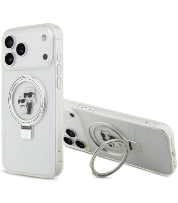 Skaidrus dėklas Apple iPhone 17 Pro Max telefonui "Karl Lagerfeld Ringstand Karl and Choupette MagSafe Case"