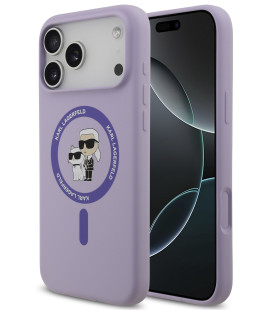 Purpurinis dėklas Apple iPhone 17 Pro Max telefonui "Karl Lagerfeld Liquid Silicone Karl and Choupette MagSafe Case"