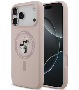 Rožinis dėklas Apple iPhone 17 Pro Max telefonui "Karl Lagerfeld Liquid Silicone Karl and Choupette MagSafe Case"