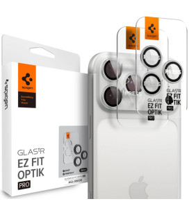 Sidabrinė kameros apsauga Apple iPhone 16 Pro / Max / 17 Pro / Max kamerai "Spigen Optik Pro EZ Fit Camera Protector 2-Pack"