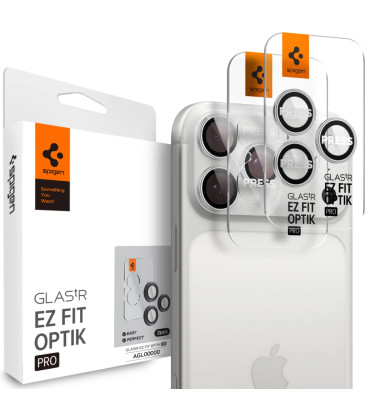 Sidabrinė kameros apsauga Apple iPhone 16 Pro / Max / 17 Pro / Max kamerai "Spigen Optik Pro EZ Fit Camera Protector 2-Pack"