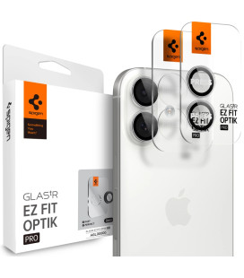 Sidabrinės spalvos kameros apsauga Apple iPhone 16 / 16 Plus / 17 kamerai "Spigen Optik Pro EZ Fit Camera Protector 2-Pack"