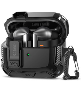 Juodas dėklas Samsung Galaxy Buds 3 / 3 FE / 3 Pro ausinėms "Tech-Protect Carbonox Magsafe"