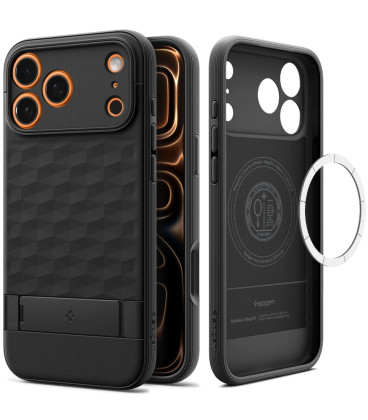Matinis juodas dėklas Apple iPhone 17 Pro / 18 Pro telefonui "Spigen Parallax S MAG Magsafe"