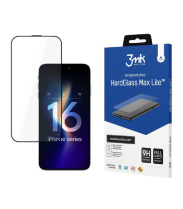 LCD apsauginis stikliukas 3mk Hard Glass Max Lite Apple iPhone 16 Pro/17 juodas