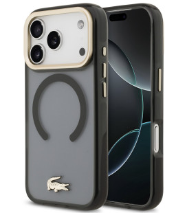 Juodas dėklas Apple iPhone 17 Pro telefonui "Lacoste PC/TPU Frosted Finish Gold Logo MagSafe Case"