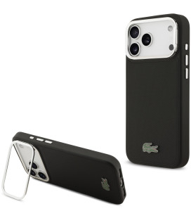 Juodas dėklas Apple iPhone 17 Pro Max telefonui "Lacoste Iconic Petit Pique Camera Stand MagSafe Case"