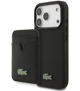Juodas dėklas Apple iPhone 17 Pro telefonui "Lacoste Iconic Petit Pique MagSafe Case + Wallet"