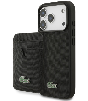 Juodas dėklas Apple iPhone 17 Pro telefonui "Lacoste Iconic Petit Pique MagSafe Case + Wallet"