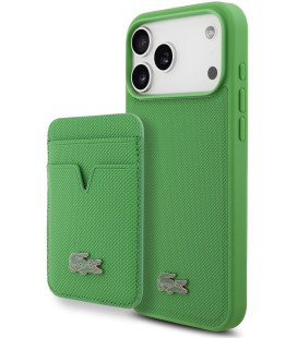 Žalias dėklas Apple iPhone 17 Pro Max telefonui "Lacoste Iconic Petit Pique MagSafe Case + Wallet"