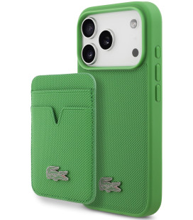Žalias dėklas Apple iPhone 17 Pro telefonui "Lacoste Iconic Petit Pique MagSafe Case + Wallet"