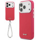 Rožinis dėklas Apple iPhone 17 Pro telefonui "DKNY PU Leather Metal Logo Wrist Chain MagSafe Case"
