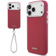 Rožinis dėklas Apple iPhone 17 Pro Max telefonui "DKNY PU Leather Metal Logo Wrist Chain MagSafe Case"