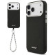 Juodas dėklas Apple iPhone 17 Pro Max telefonui "DKNY PU Leather Metal Logo Wrist Chain MagSafe Case"