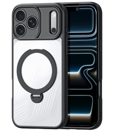 Juodas / skaidrus dėklas Apple iPhone 17 Pro Max / 18 Pro Max telefonui "Dux Ducis Aimo Magnetic Stand"