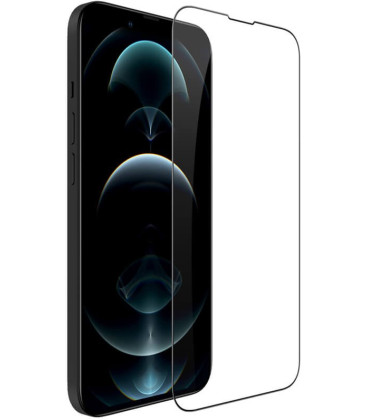 Juodas apsauginis grūdintas stiklas Apple iPhone 13 / 13 Pro / 14 / 16E / 17E telefonui "Nillkin Amazing 2.5D CP+ Pro"