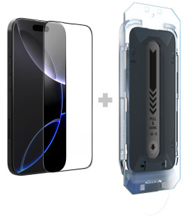 Juodas apsauginis grūdintas stiklas Apple iPhone 16 Pro telefonui "Nillkin Amazing 2.5D CP+ Pro (Applicator)"