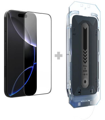Juodas apsauginis grūdintas stiklas Apple iPhone 16 Pro telefonui "Nillkin Amazing 2.5D CP+ Pro (Applicator)"