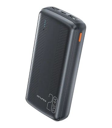 Juoda Išorinė baterija Power Bank 5V/2.4A 20000mAh "Awei P19K"
