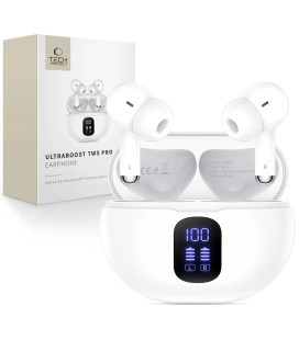 Baltos belaidės ausinės "Tech-Protect Ultraboost TWS Earphones Pro G2"
