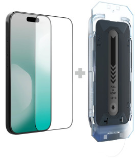 Juodas apsauginis grūdintas stiklas Apple iPhone 17 Pro telefonui "Nillkin TG 2.5D CP+ Pro (Applicator)"