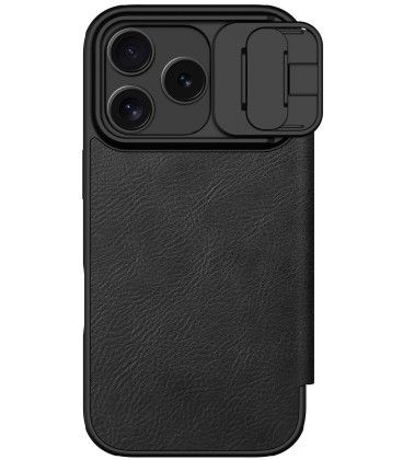Odinis juodas atverčiamas dėklas Apple iPhone 17 Pro telefonui "Nillkin Qin Book Pro" Odinis juodas atverčiamas dėklas Apple iPhone 17 Pro telefonui "Nillkin Qin Book Pro"