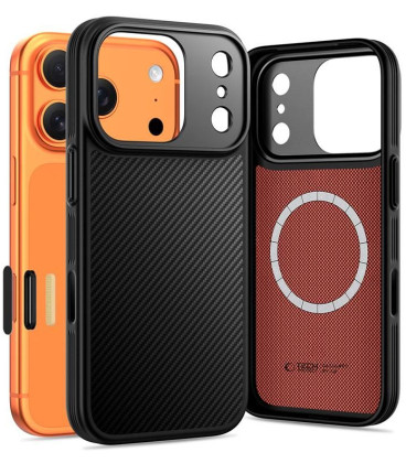 Juodas dėklas Apple iPhone 17 Pro Max / 18 Pro Max telefonui "Tech-Protect Kevlar Aramid Magsafe CC"