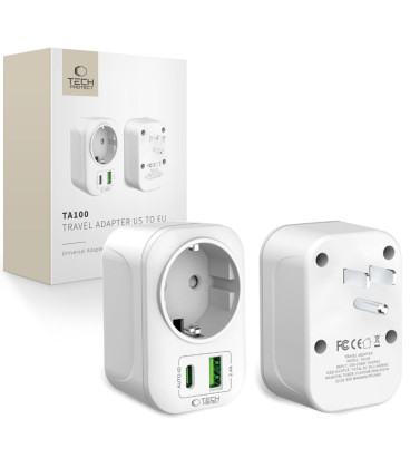 Baltas kelioninis adapteris - pakrovėjas US to EU "Tech-Protect TA100" Baltas kelioninis adapteris - pakrovėjas US to EU "Tech-Protect TA100"
