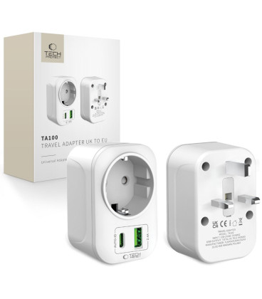 Baltas kelioninis adapteris - pakrovėjas UK to EU "Tech-Protect TA100" Baltas kelioninis adapteris - pakrovėjas UK to EU "Tech-Protect TA100"