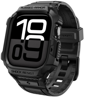 Matinis juodas dėklas - apyrankė Apple Watch 10 / 11 (42mm) laikrodžiui "Spigen Rugged Armor PRO V2"