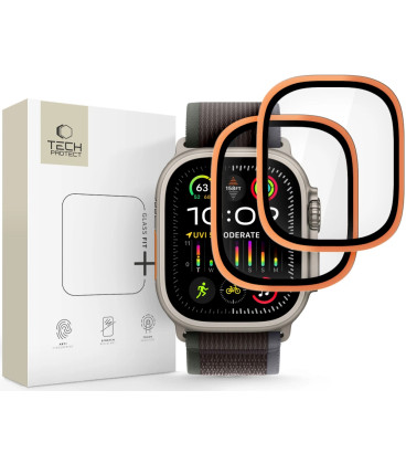 Oranžiniai apsauginiai grūdinti stiklai Apple Watch Ultra 1 / 2 / 3 (49 mm) laikrodžiui "Tech-Protect Glass Ring 2-Pack"