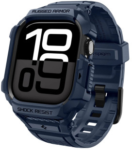 Mėlynas dėklas - apyrankė Apple Watch 10 / 11 (42mm) laikrodžiui "Spigen Rugged Armor PRO V2"