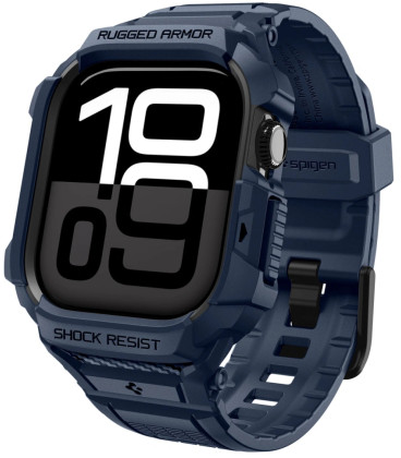Mėlynas dėklas - apyrankė Apple Watch 10 / 11 (42mm) laikrodžiui "Spigen Rugged Armor PRO V2"