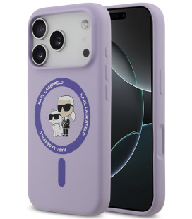 Purpurinis dėklas Apple iPhone 17 Pro telefonui "Karl Lagerfeld Liquid Silicone Karl and Choupette MagSafe Case"