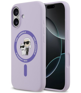 Purpurinis dėklas Apple iPhone 17 telefonui "Karl Lagerfeld Liquid Silicone Karl and Choupette MagSafe Case"