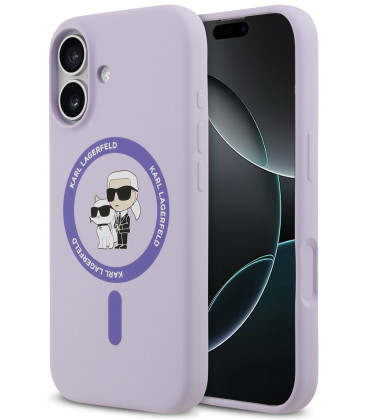 Purpurinis dėklas Apple iPhone 17 telefonui "Karl Lagerfeld Liquid Silicone Karl and Choupette MagSafe Case"