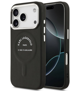 Juodas dėklas Apple iPhone 17 Pro Max telefonui "Karl Lagerfeld PU RSG Logo MagSafe Case"