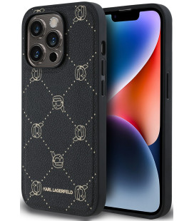 Juodas dėklas Apple iPhone 14 Pro Max telefonui "Karl Lagerfeld PU Karl Heads Pattern MagSafe Case"
