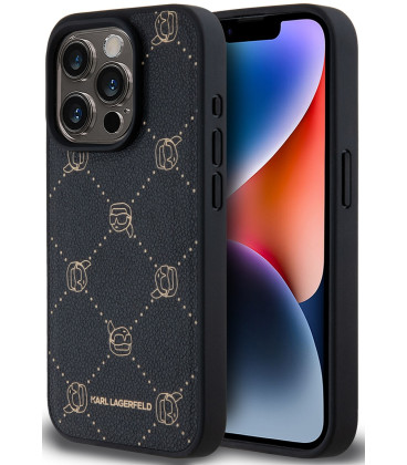 Juodas dėklas Apple iPhone 15 Pro Max telefonui "Karl Lagerfeld PU Karl Heads Pattern MagSafe Case"