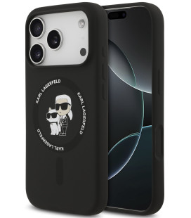 Juodas dėklas Apple iPhone 17 Pro Max telefonui "Karl Lagerfeld Liquid Silicone Karl and Choupette MagSafe Case"