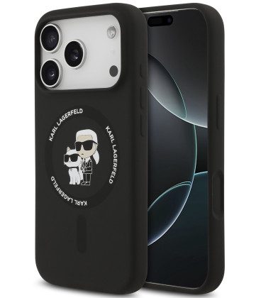 Juodas dėklas Apple iPhone 17 Pro Max telefonui "Karl Lagerfeld Liquid Silicone Karl and Choupette MagSafe Case"