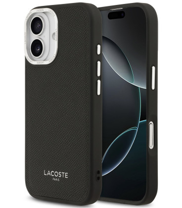 Juodas dėklas Apple iPhone 17 telefonui "Lacoste PU Leather Champs Elysees MagSafe Case"
