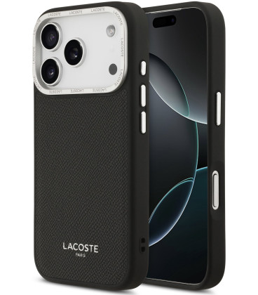 Juodas dėklas Apple iPhone 17 Pro telefonui "Lacoste PU Leather Champs Elysees MagSafe Case"