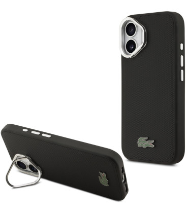Juodas dėklas Apple iPhone 17 telefonui "Lacoste Iconic Petit Pique Camera Stand MagSafe Case"