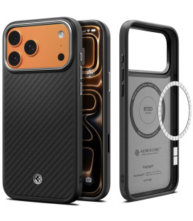 Juodas (Sidabrinis) dėklas Apple iPhone 17 Pro Max / 18 Pro Max telefonui "Spigen Enzo Aramid T Mag Magsafe"