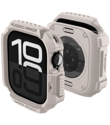 Smėlio spalvos dėklas Apple Watch 10 / 11 (42 mm) laikrodžiui "Spigen Rugged Armor V2"