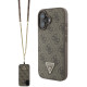 Rudas dėklas Apple iPhone 16 telefonui "Guess PU 4G Strass Triangle Metal Logo Case + Crossbody Strap"