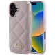 Rožinis dėklas Apple iPhone 16 telefonui "Guess PU Leather Quilted Case"