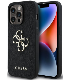 Juodas dėklas Apple iPhone 13 Pro telefonui "Guess PU Grained 4G Metal Logo Case"