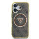 Rudas dėklas Apple iPhone 16 telefonui "Guess IML 4G Glitter and Triangle Logo MagSafe Case"